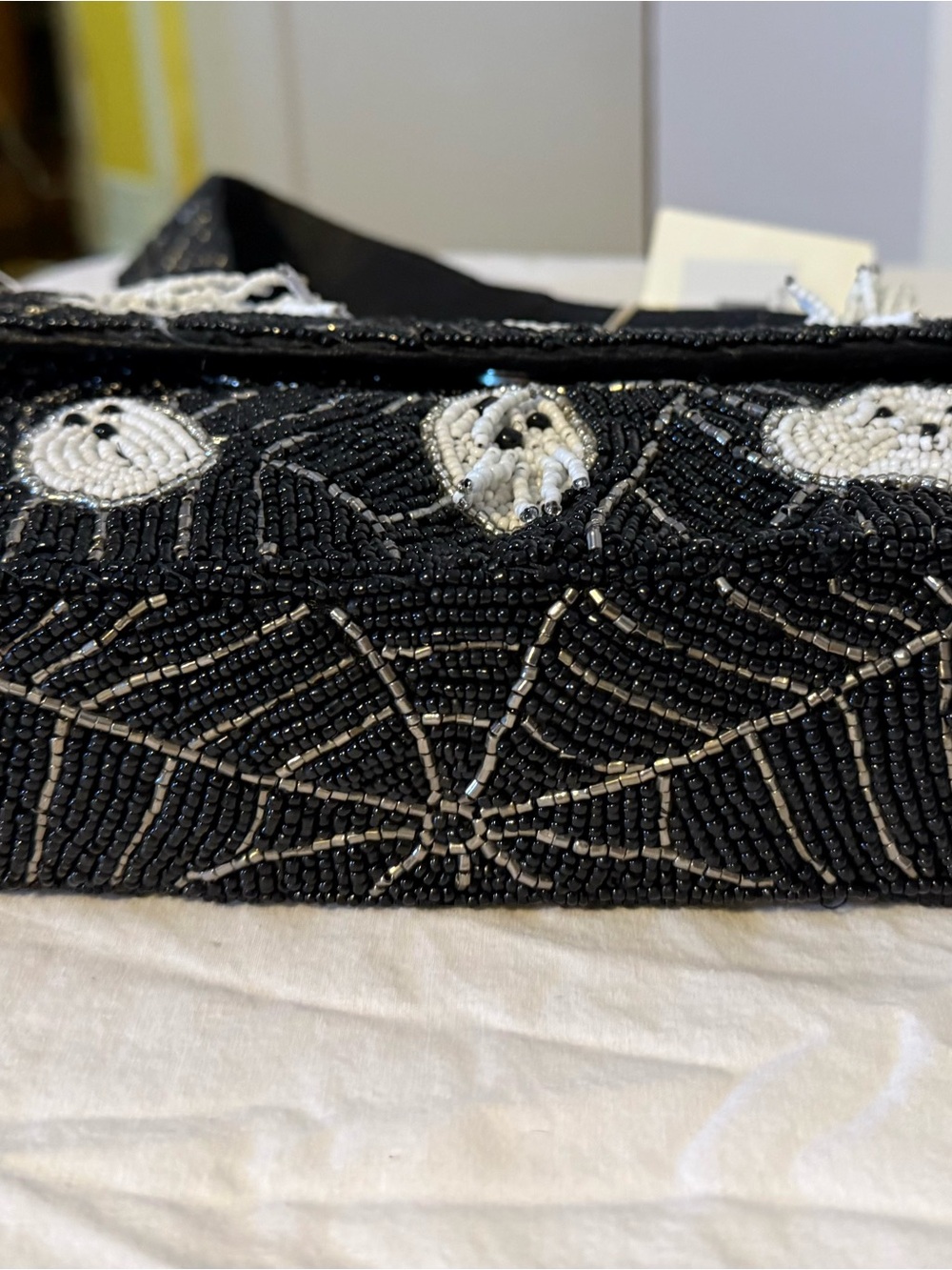 Viral TJMAX Black Beaded Shoulder Bag with White Ghost Motif, Halloween fall NWT - Picture 8 of 12